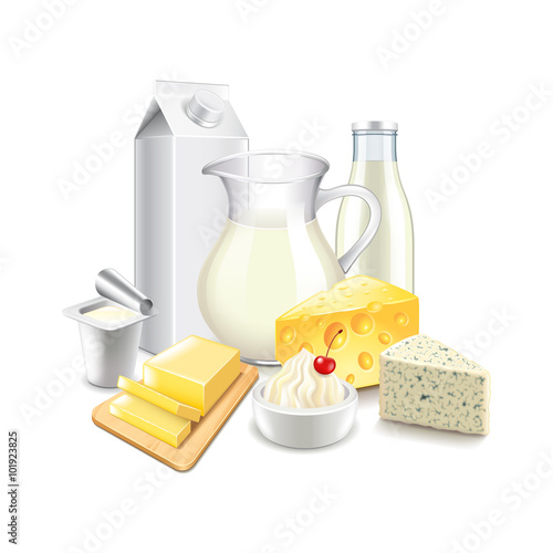 Dairy products isolated on white vector