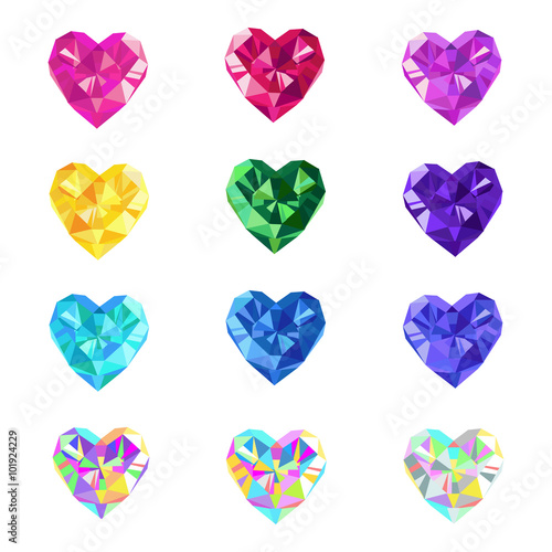 Crystal jewel isolated vector hearts