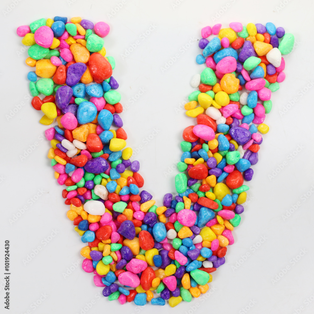 Colored stones arranged in a letter V. Colored stones arranged in a letter V.