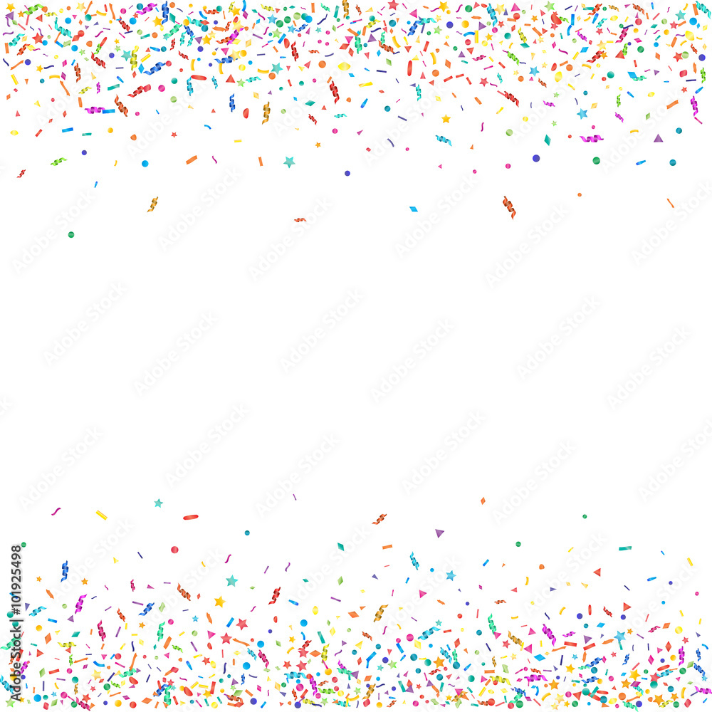 Abstract colorful confetti background. Isolated on white. Vector holiday illustration. - obrazy, fototapety, plakaty 