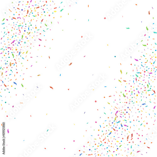 Abstract colorful confetti background. Isolated on white. Vector holiday illustration.