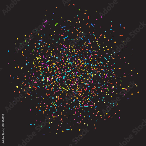Abstract colorful confetti background. Isolated on black. Vector holiday illustration.