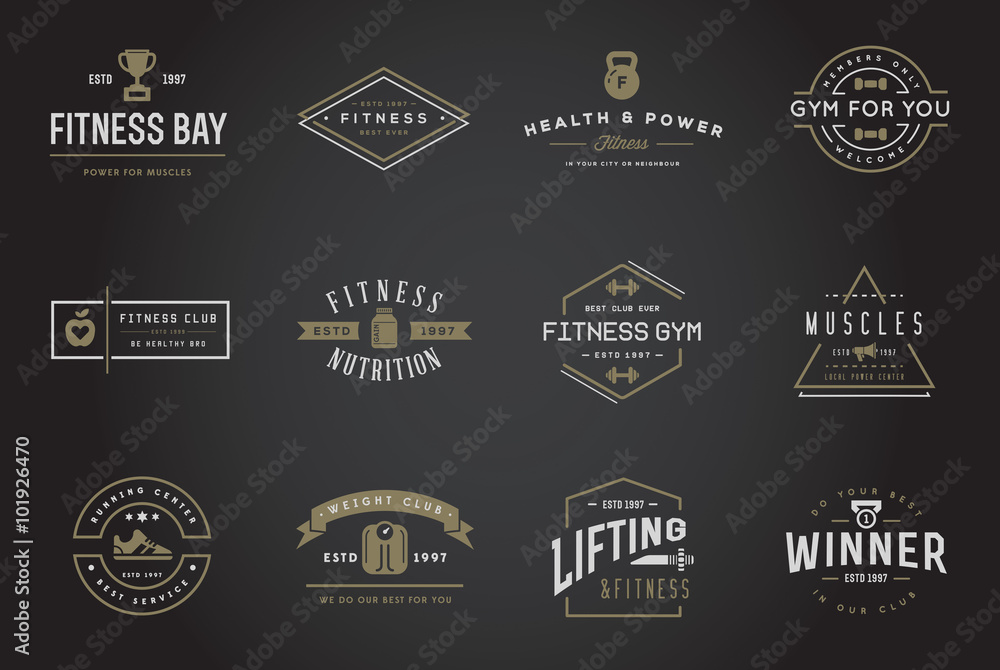 Set of Vector Fitness Aerobics Gym Elements and Fitness Icons Illustration can be used as Logo or Icon in premium quality
