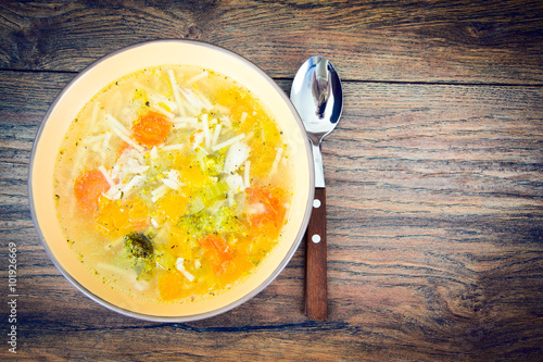 Chicken Soup with Broccoli, Carrots and Celery, Pumpkin and Nood