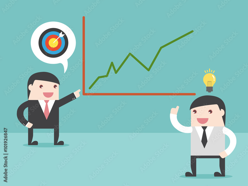 Businessman make target growing graph. Goal. business financial account. Flat design business financial marketing concept cartoon illustration. Businessman make target growing graph. Goal. business financial account. Flat design business financial marketing concept cartoon illustration.