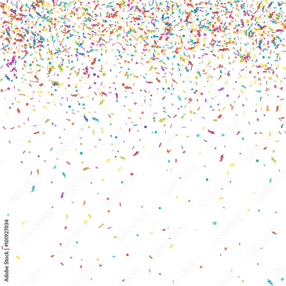 Abstract colorful confetti background. Isolated on white. Vector holiday illustration.