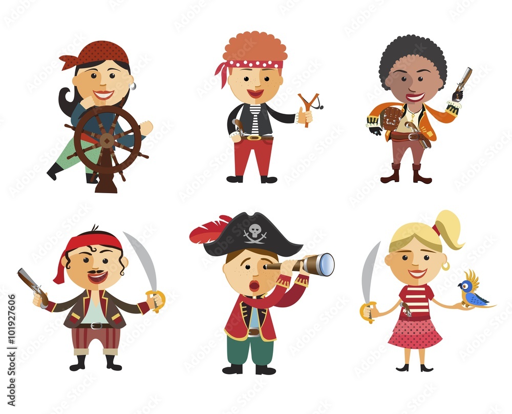 Cute set of children pirates on white background. Cute set of children pirates on white background.