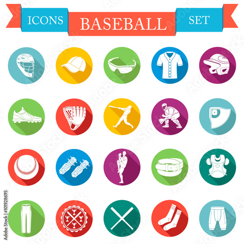 Set of vector icons flat about baseball