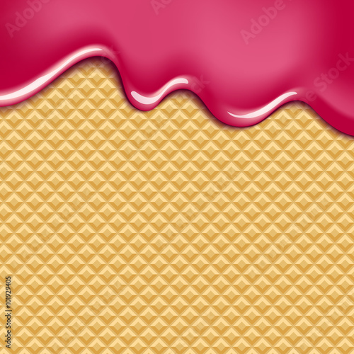 Wafer and flowing white chocolate, cream or yogurt - vector background.