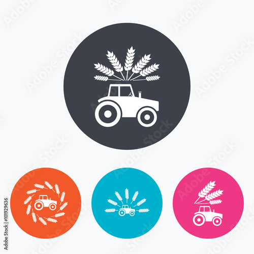 Tractor icons. Agricultural industry transport.