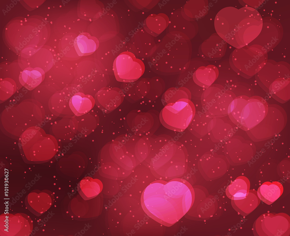 Valentine´s Day background with red hearts. Vector design for your greeting card.
