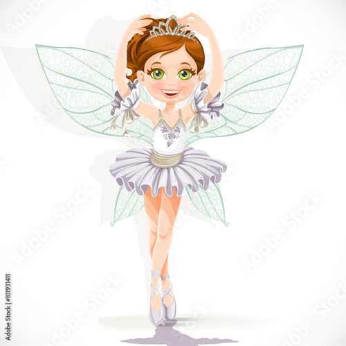 Beautiful little fairy girl in white dress and tiara isolated on