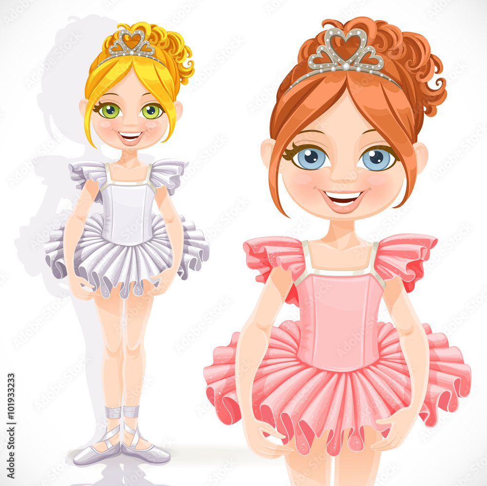 Beautiful little ballerina girl in tiara with hearts isolated on Beautiful little ballerina girl in tiara with hearts isolated on
