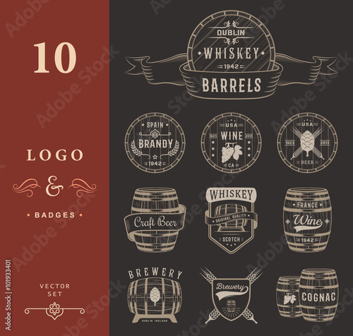 Set of Vector Cask Alcohol Emblems