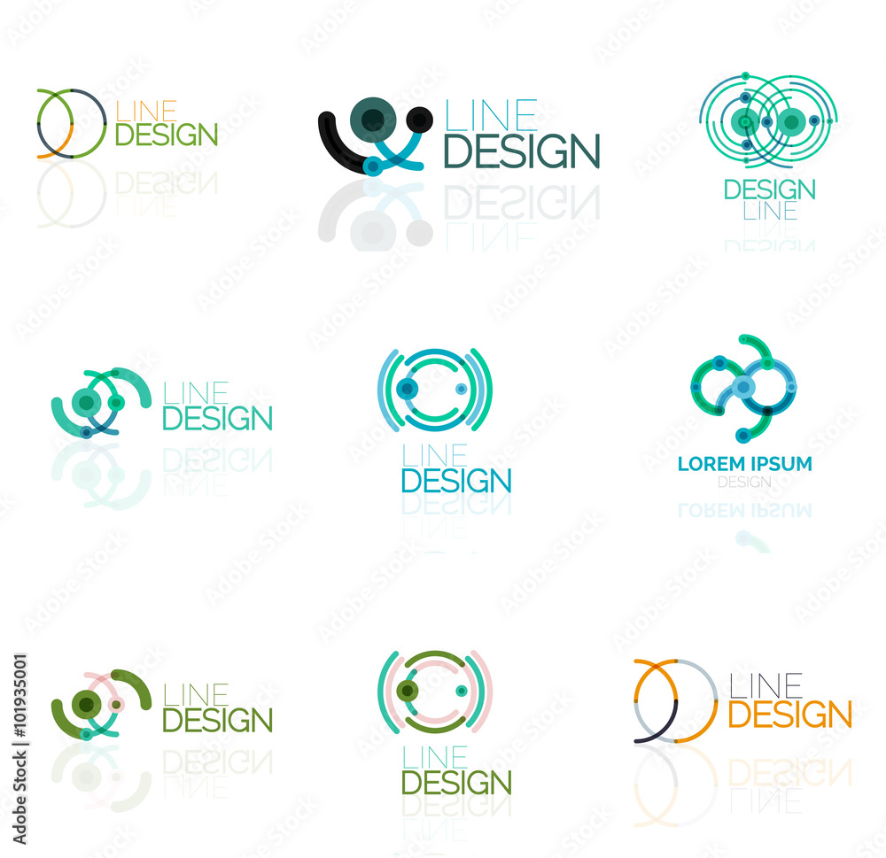 Linear vector abstract logo set, circles loops and swirls. Logotype brand templates Linear vector abstract logo set, circles loops and swirls. Logotype brand templates
