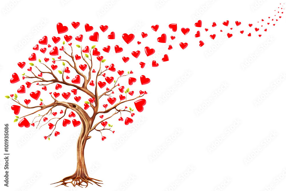 Fototapeta premium Tree of hearts, valentines day background,illustration