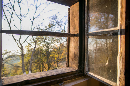 Opened old wooden window