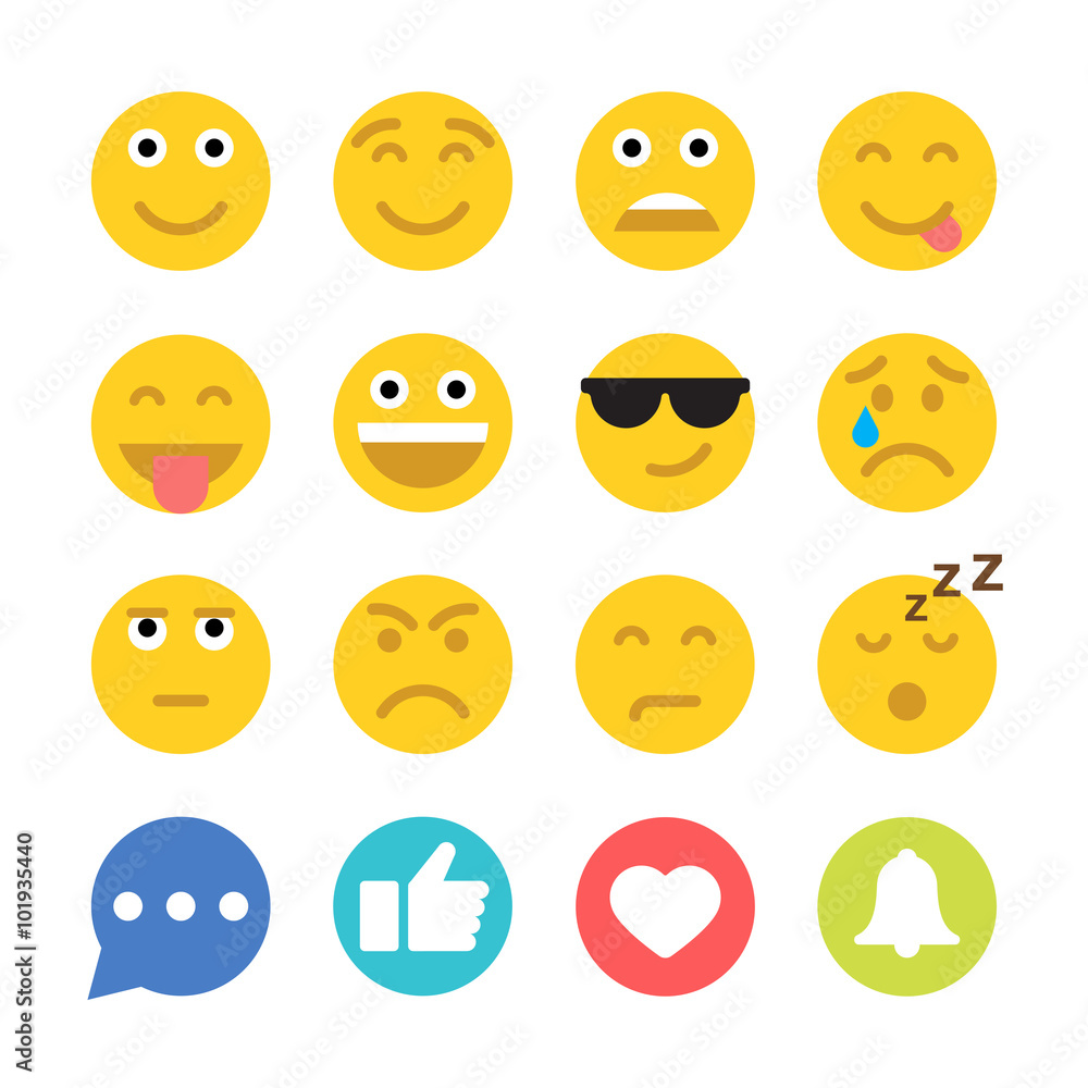 Set of Emoticons and Social Network Icons. Flat style illustrations Set of Emoticons and Social Network Icons. Flat style illustrations