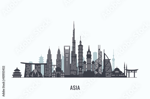 Asia skyline silhouette. Travel and tourism background. 