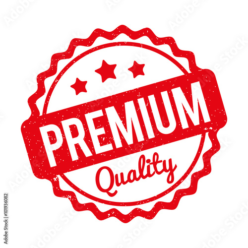 Premium Quality rubber stamp red on a white background.