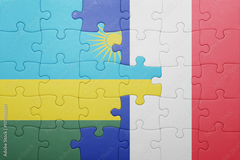 puzzle with the national flag of rwanda and france puzzle with the national flag of rwanda and france