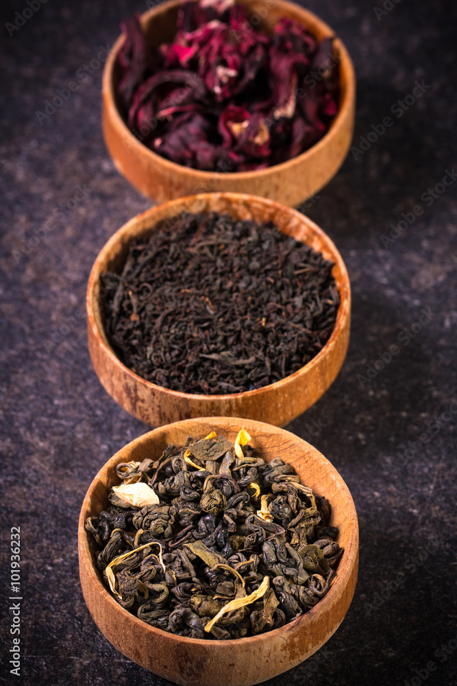 assortment of dry tea. healthy food concept assortment of dry tea. healthy food concept