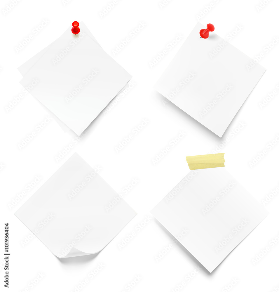 White paper stick with push pins ant tape. Vector illustration White paper stick with push pins ant tape. Vector illustration