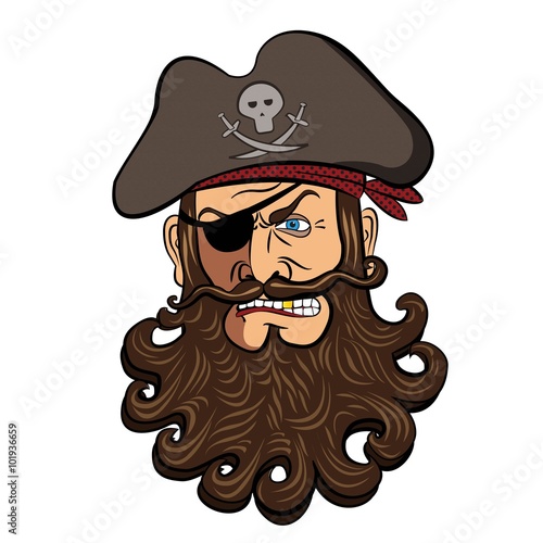 Cartoon bearded pirate sailor or captain