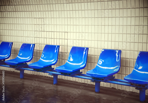 Underground platform with chairs