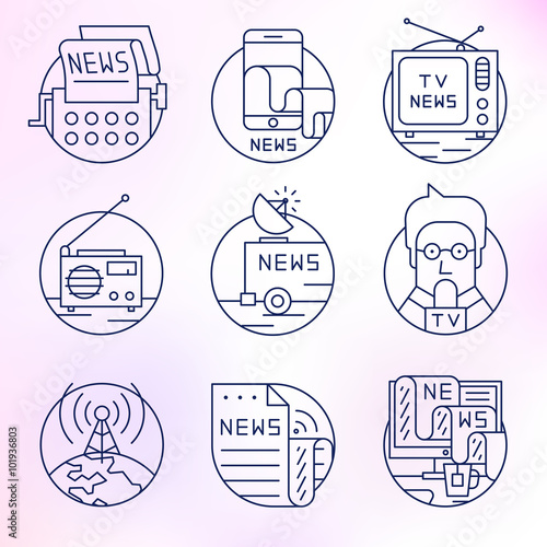 Set of multimedia vector icons in modern linear style.