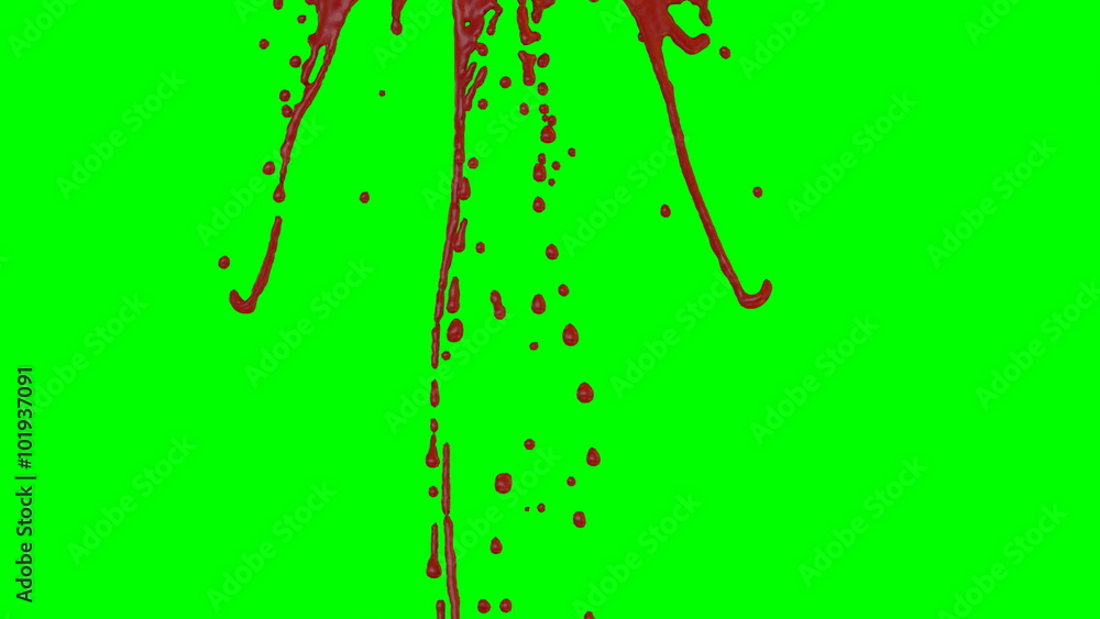 Animated dripping blood against green background in slow motion 3. Animated dripping blood against green background in slow motion 3.