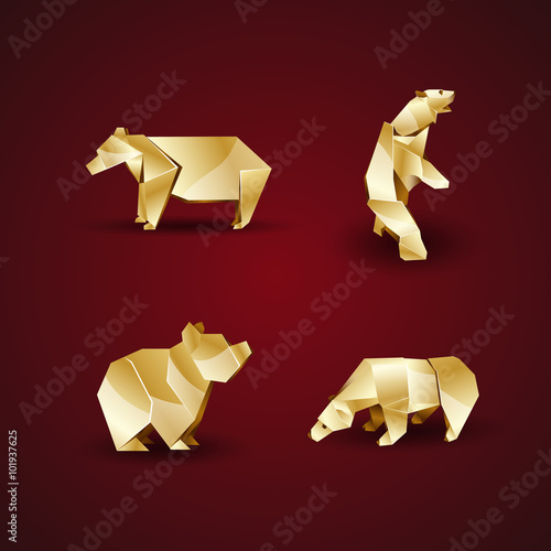 golden origami bears set