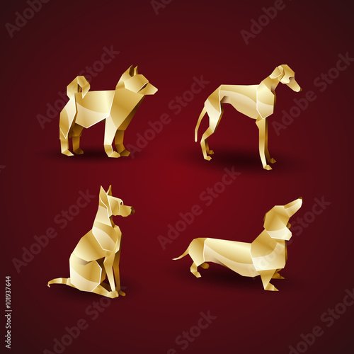 golden origami dogs set