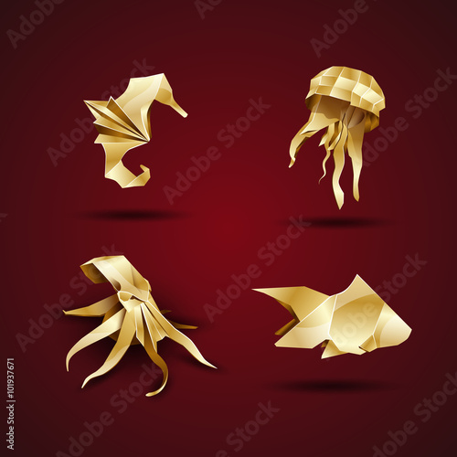 golden origami sea set