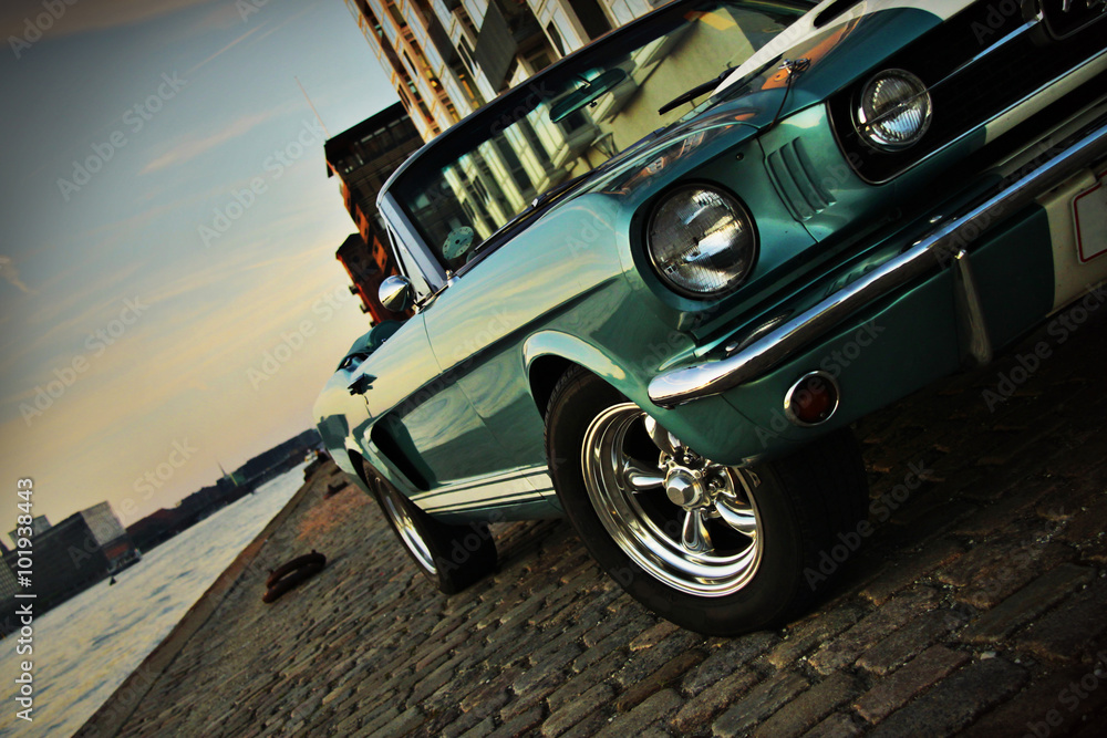 Shelby Replica of the Mustang 350 in the setting sun