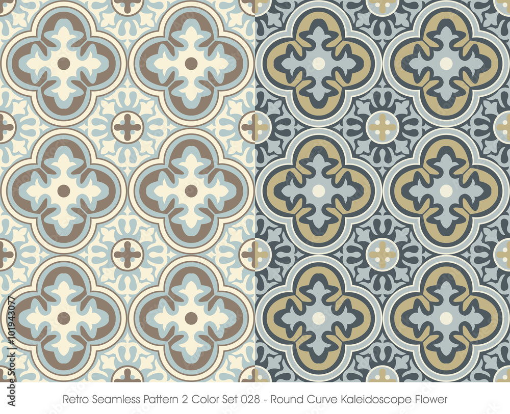 Retro Seamless Pattern 2 Color Set_028 Round Curve Kaleidoscope Retro Seamless Pattern 2 Color Set_028 Round Curve Kaleidoscope