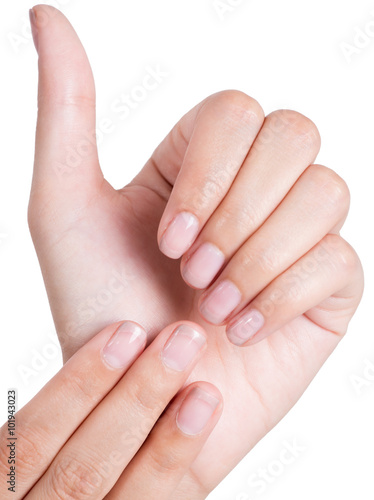Beauty asian woman hand showing her nail.