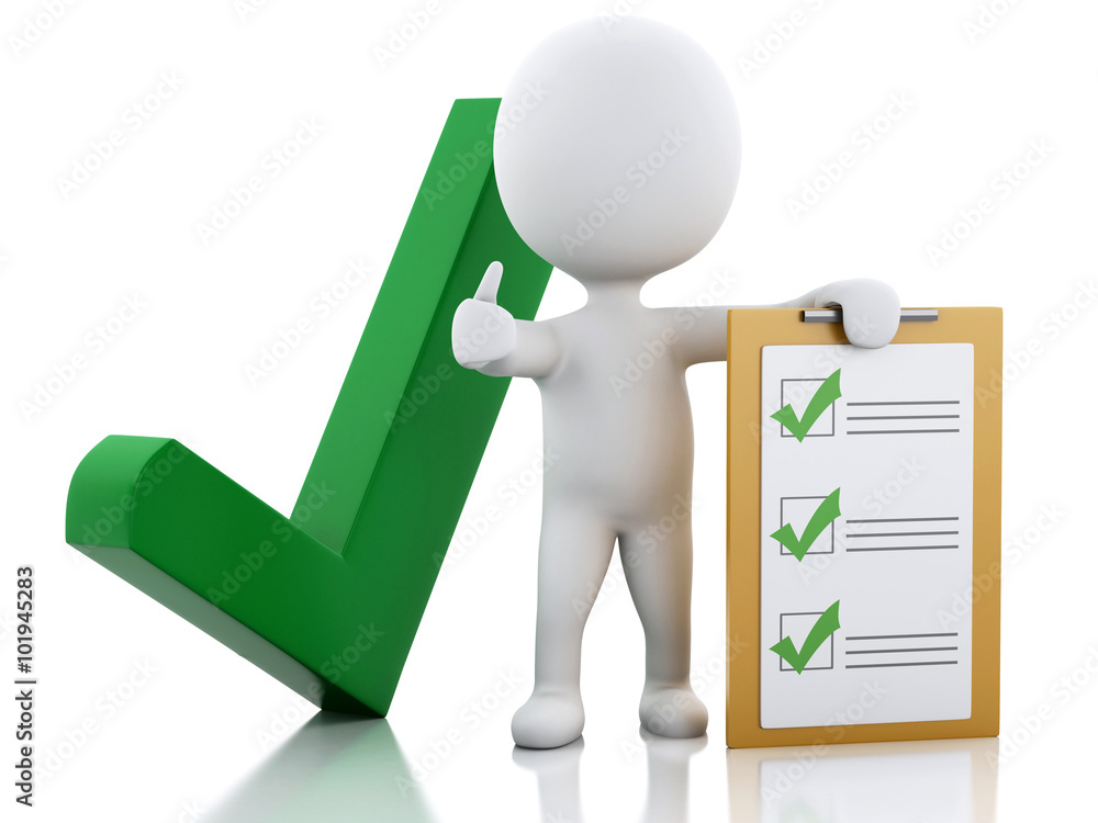 3d White people with clipboard checklist. 3d White people with clipboard checklist.