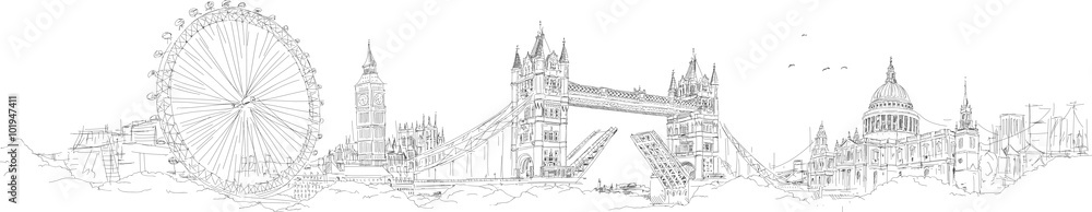 Fototapeta wektor szkic strony rysunku panoramę Londynu sylwetka