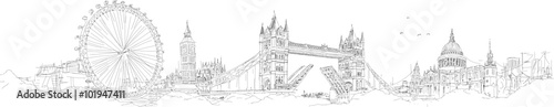 vector sketch hand drawing panoramic london silhouette