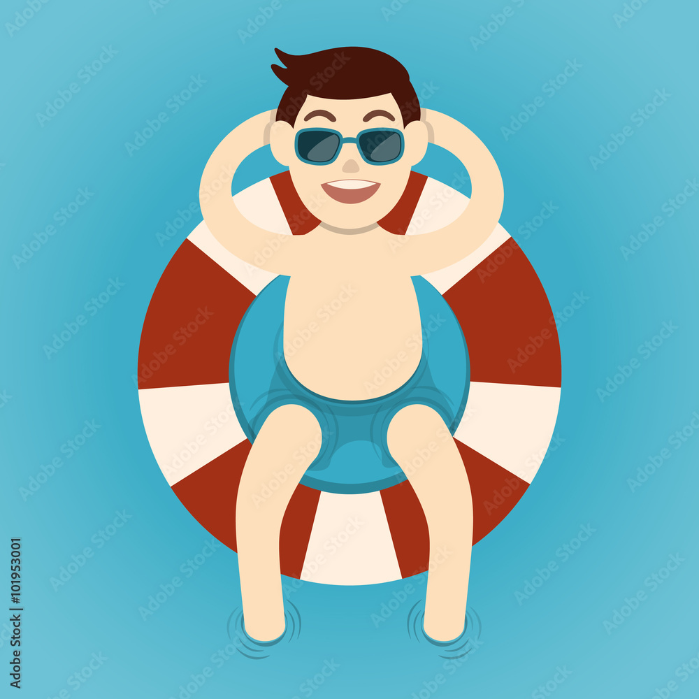 Man relaxing with lifebelt, Summertime Man relaxing with lifebelt, Summertime