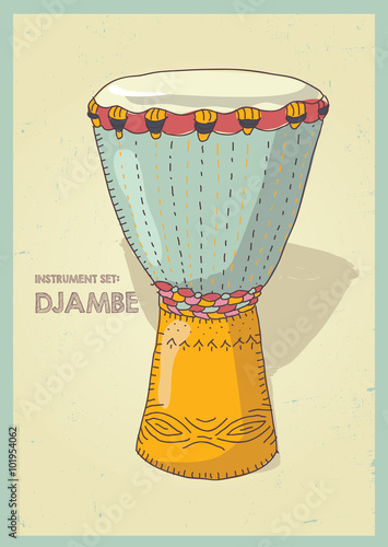 vector hand drawing colored djambe illustration