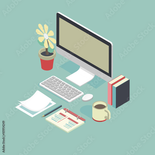 isometric vector illustration of a desktop computer