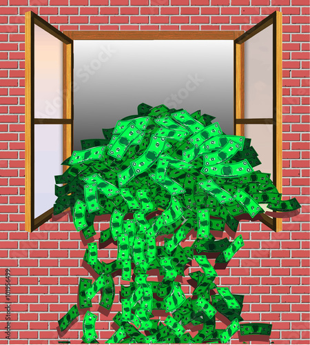 Overflowing Money - Cash Flowing Out the Window (Vector)