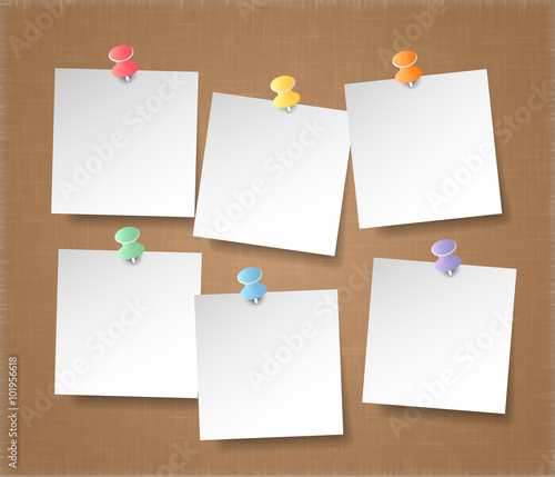 white note papers on brown background, vector eps10