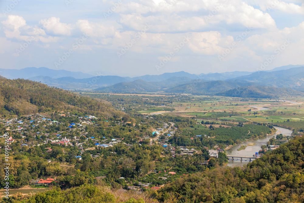 Village, mountain, river and farm in Mae Ai, Chiang Mai, Thailand