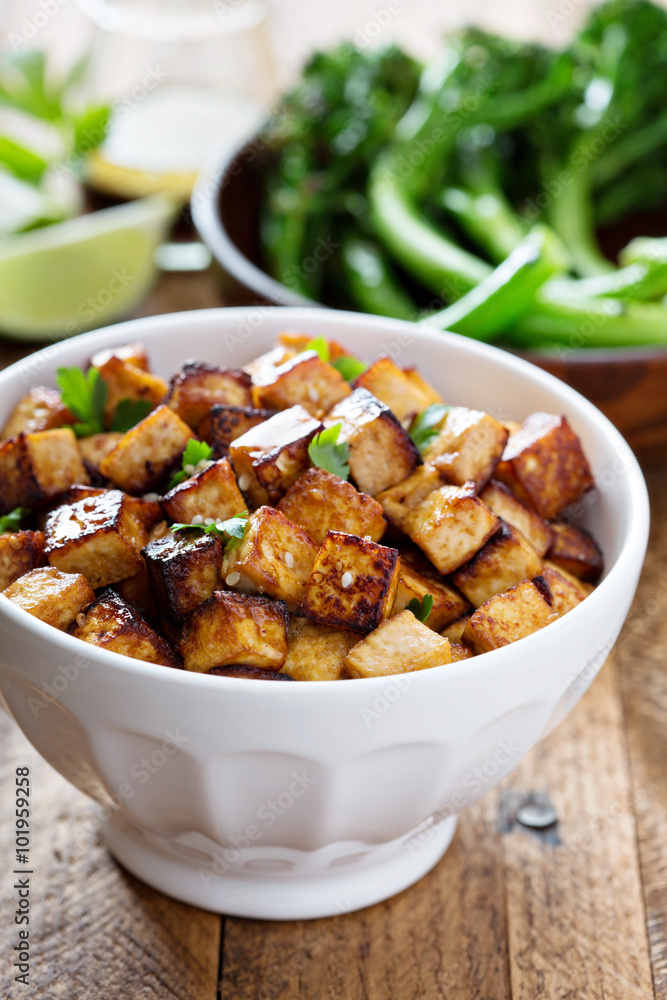 Stir fried tofu in a bowl Stir fried tofu in a bowl