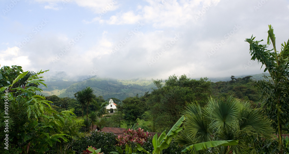 A small Christian chapel in a remote tropical cloud forest of Costa Rica