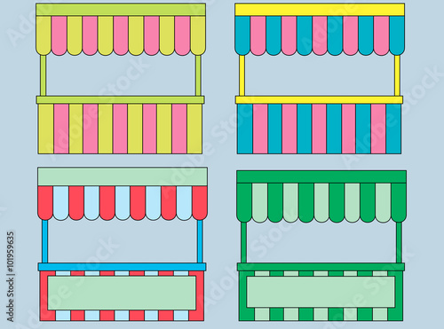 A set of food carts in different styles and colors