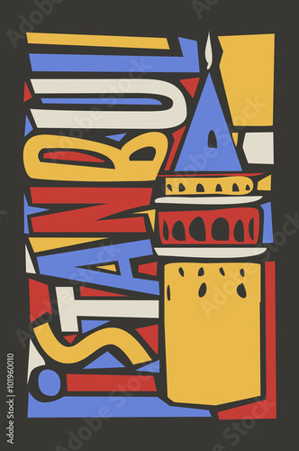vector istanbul linoleum style colorful city illustration